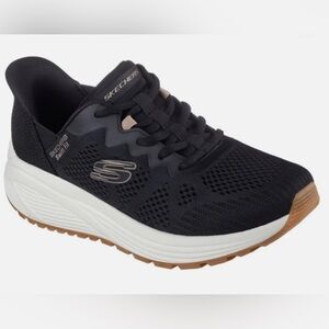 Skechers Hands Free Swift Fit Memory Foam Lace Up‎ Black/Gold Sneakers SZ 8.5